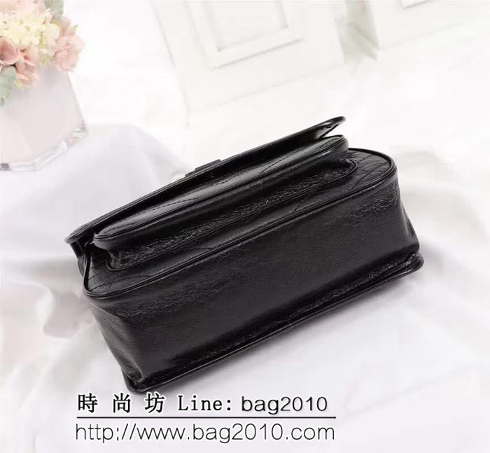 YSL聖羅蘭 專櫃對版爆款 爆裂抓皺皮黑色鏈條包 498895 YAS1130
